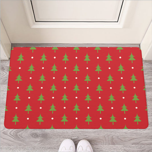 Polka Dot Christmas Tree Pattern Print Rubber Doormat