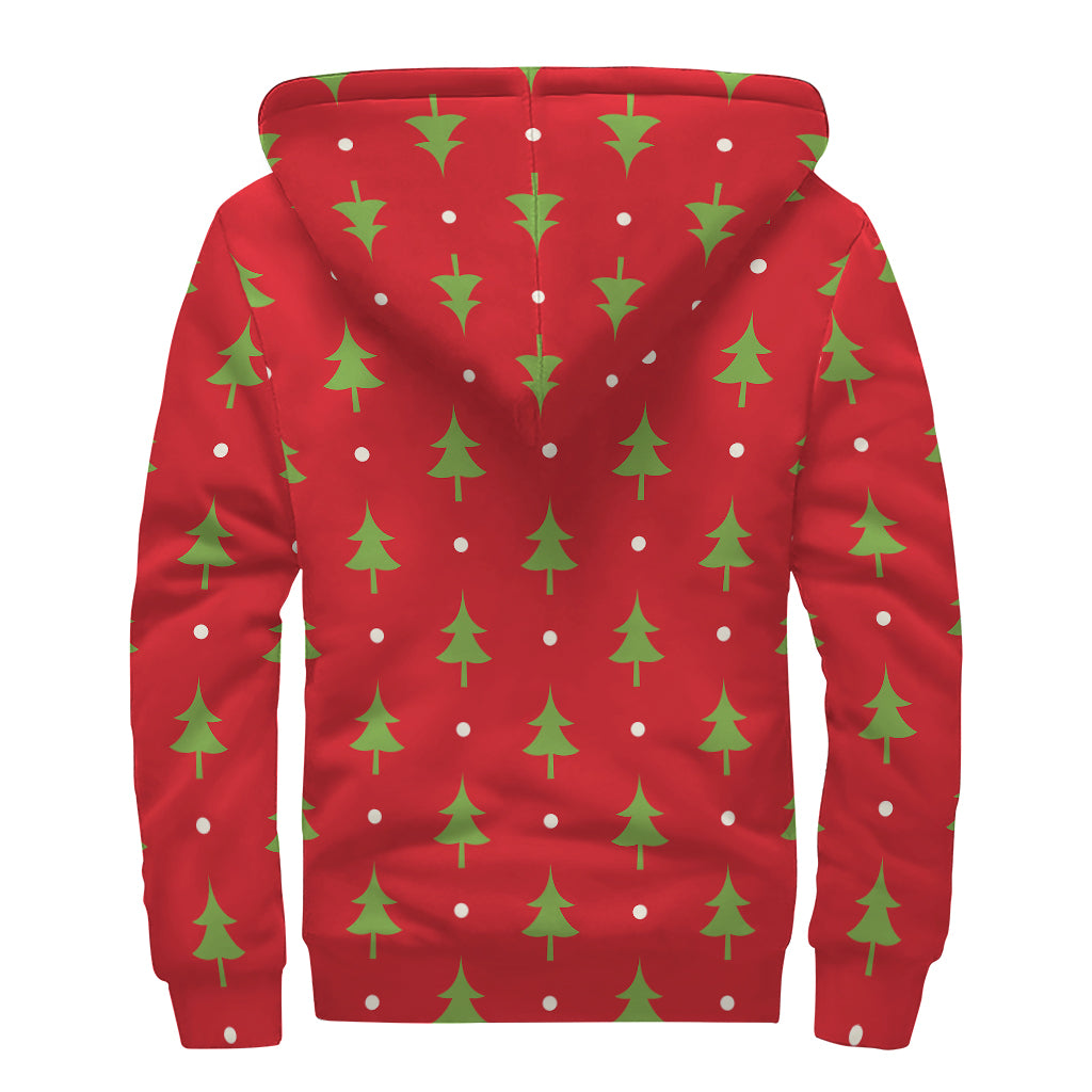 Polka Dot Christmas Tree Pattern Print Sherpa Lined Zip Up Hoodie