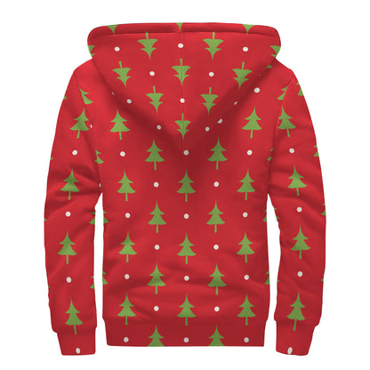 Polka Dot Christmas Tree Pattern Print Sherpa Lined Zip Up Hoodie
