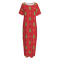 Polka Dot Christmas Tree Pattern Print Short Sleeve Long Nightdress