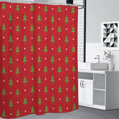 Polka Dot Christmas Tree Pattern Print Shower Curtain