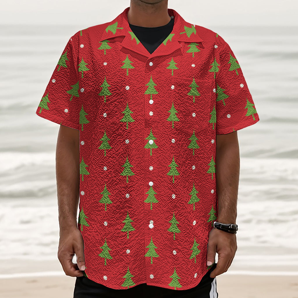 Polka Dot Christmas Tree Pattern Print Textured Short Sleeve Shirt