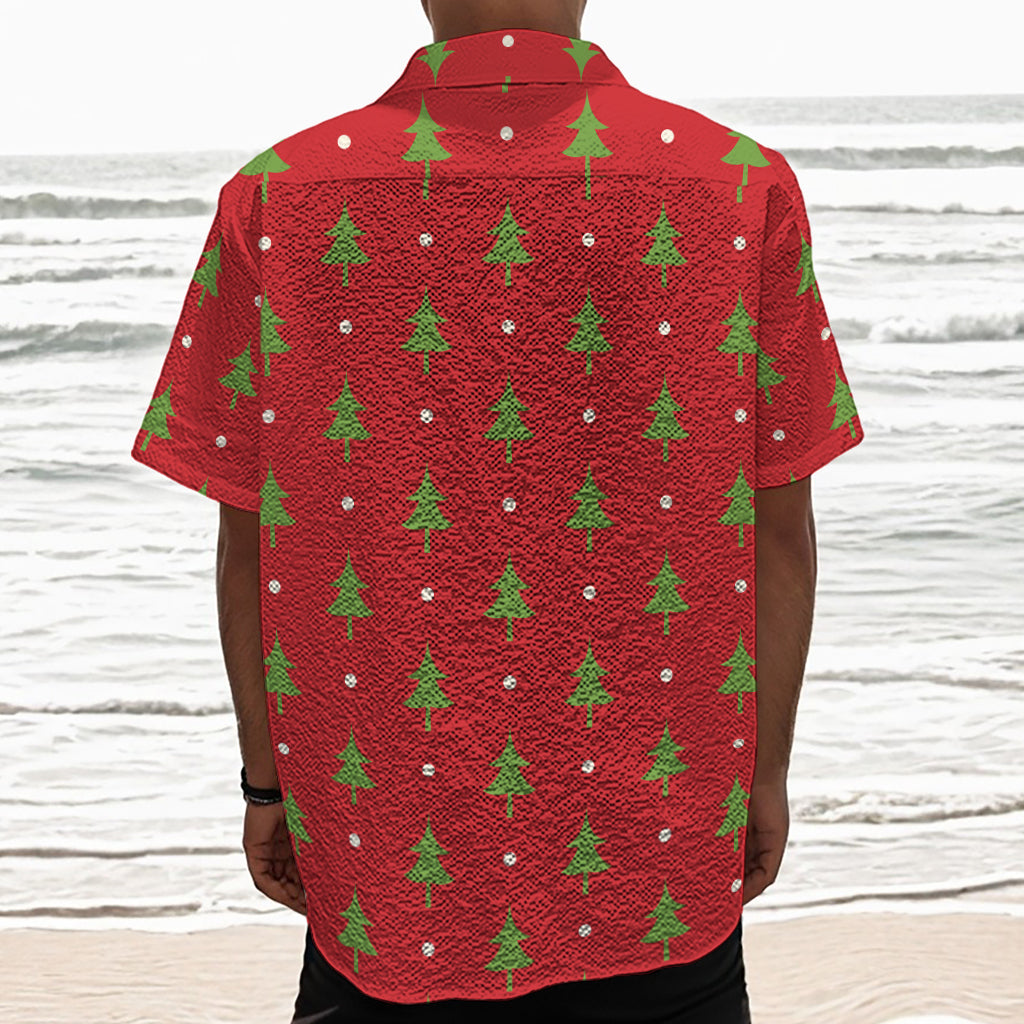 Polka Dot Christmas Tree Pattern Print Textured Short Sleeve Shirt