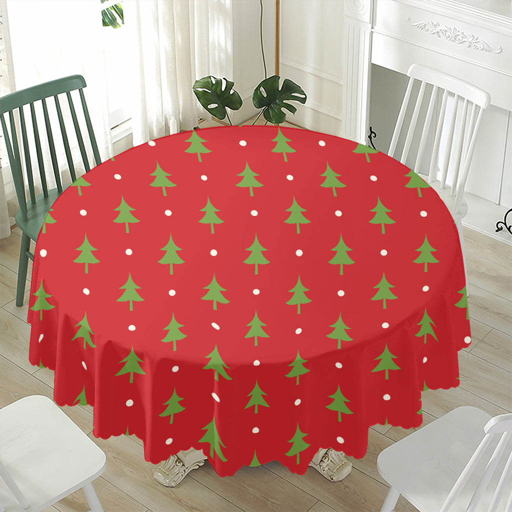 Polka Dot Christmas Tree Pattern Print Waterproof Round Tablecloth