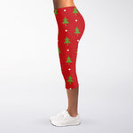 Polka Dot Christmas Tree Pattern Print Women's Capri Leggings
