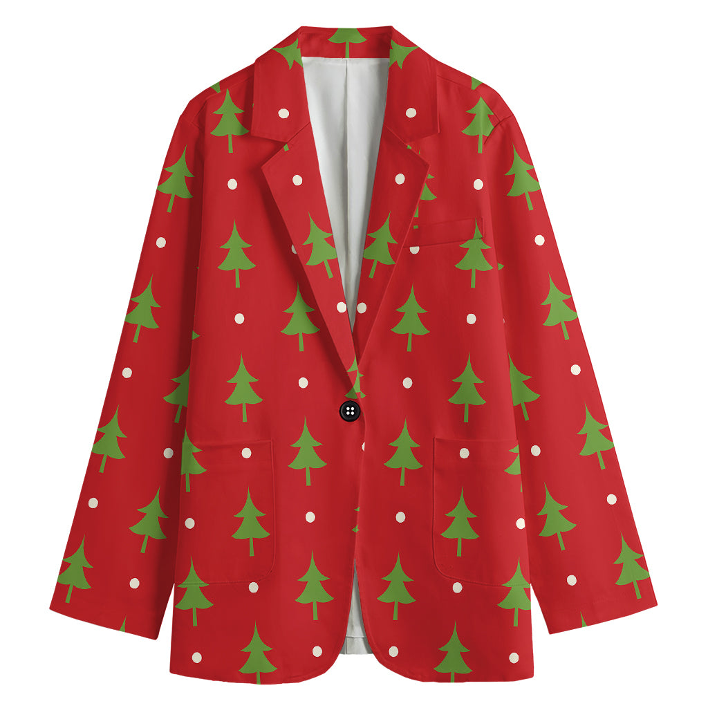 Polka Dot Christmas Tree Pattern Print Women's Cotton Blazer
