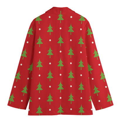 Polka Dot Christmas Tree Pattern Print Women's Cotton Blazer