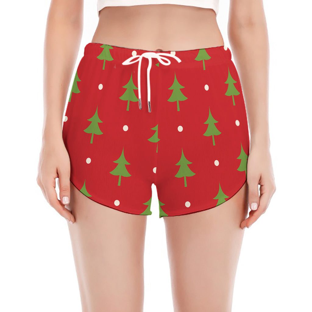 Polka Dot Christmas Tree Pattern Print Women's Split Running Shorts