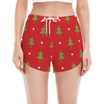 Polka Dot Christmas Tree Pattern Print Women's Split Running Shorts