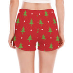 Polka Dot Christmas Tree Pattern Print Women's Split Running Shorts