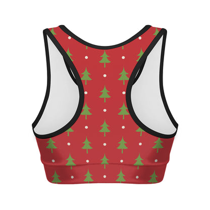 Polka Dot Christmas Tree Pattern Print Women's Sports Bra