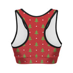 Polka Dot Christmas Tree Pattern Print Women's Sports Bra