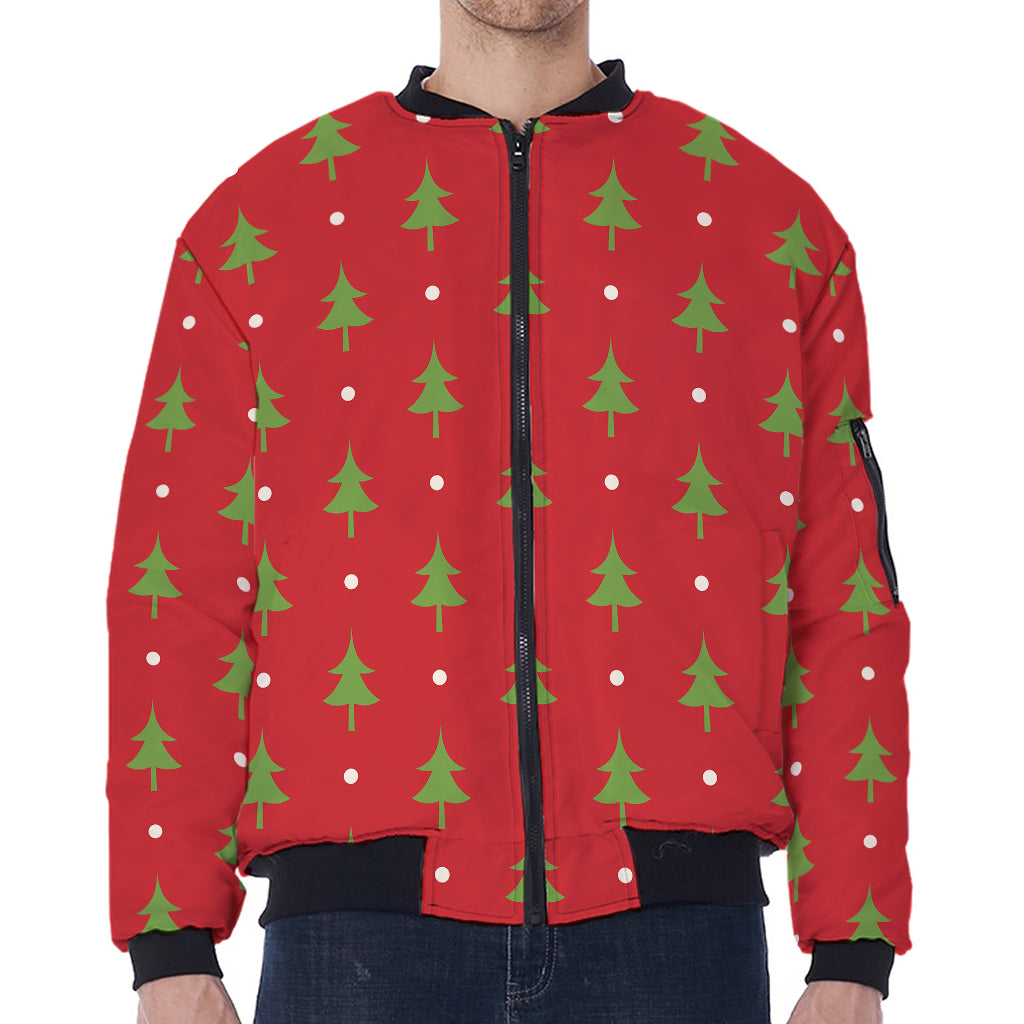 Polka Dot Christmas Tree Pattern Print Zip Sleeve Bomber Jacket