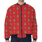 Polka Dot Christmas Tree Pattern Print Zip Sleeve Bomber Jacket