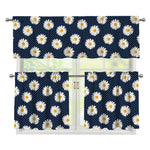 Polka Dot Daisy Floral Pattern Print 3 Piece Kitchen Curtains