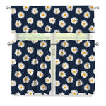 Polka Dot Daisy Floral Pattern Print 3 Piece Kitchen Curtains