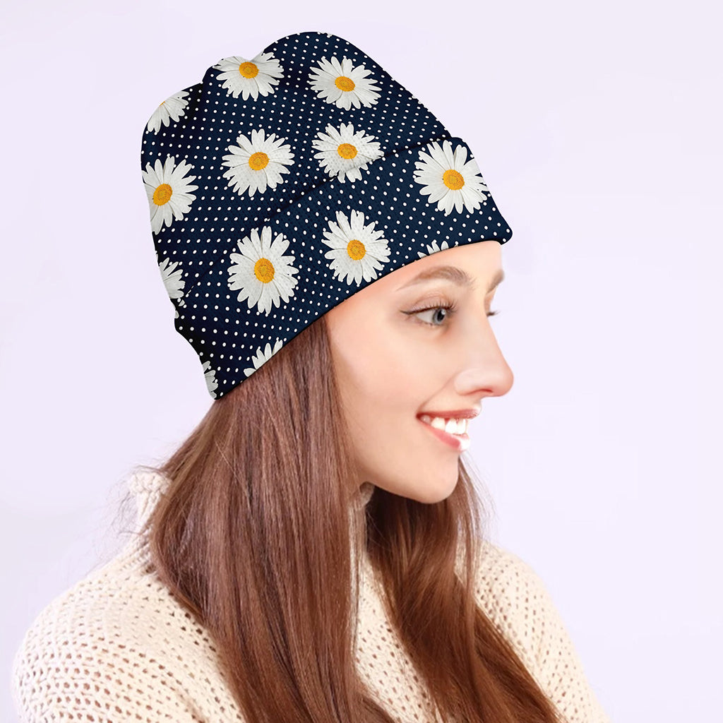 Polka Dot Daisy Floral Pattern Print Beanie