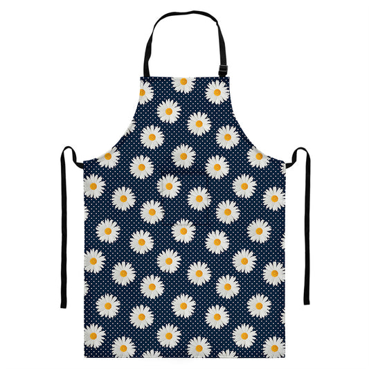 Polka Dot Daisy Floral Pattern Print Bib Apron With Pocket