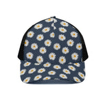 Polka Dot Daisy Floral Pattern Print Black Mesh Trucker Cap