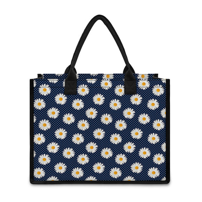 Polka Dot Daisy Floral Pattern Print Canvas Tote Bag