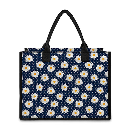 Polka Dot Daisy Floral Pattern Print Canvas Tote Bag