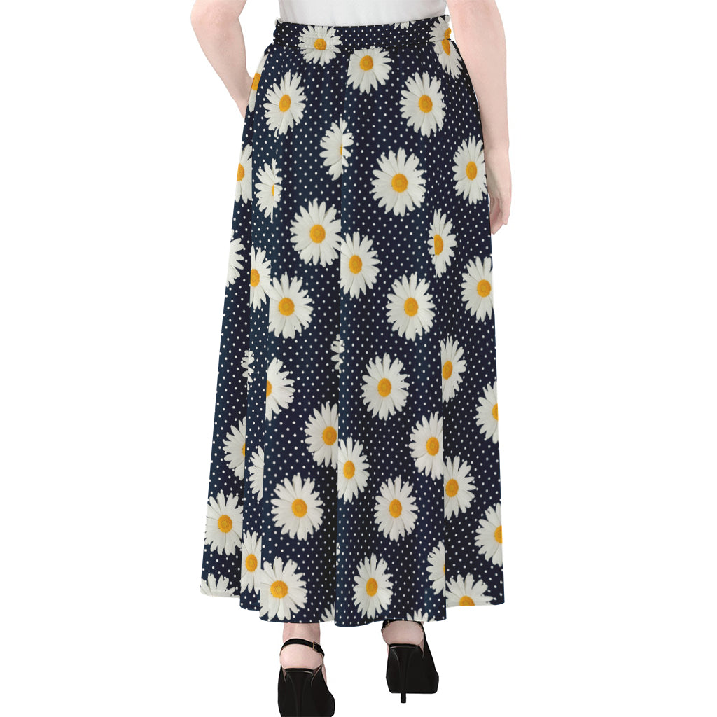 Polka Dot Daisy Floral Pattern Print Chiffon Maxi Skirt