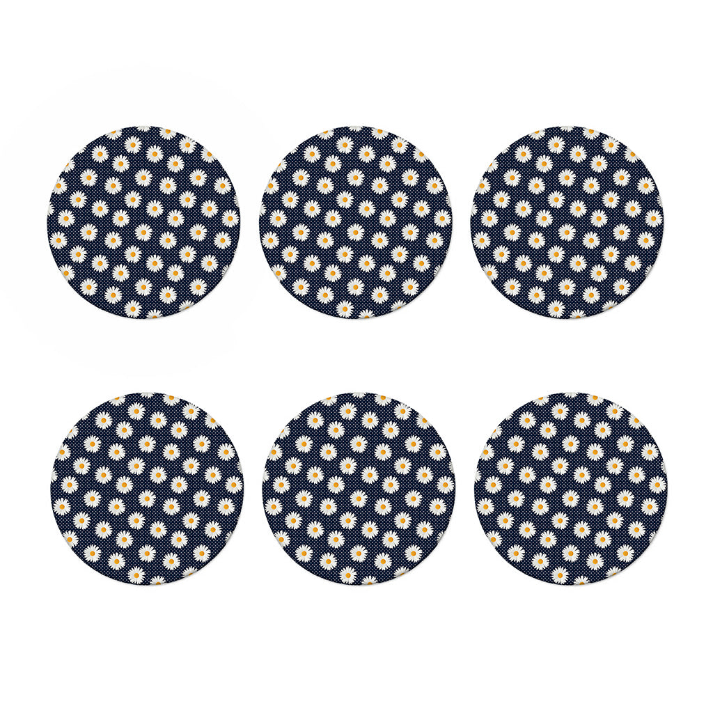 Polka Dot Daisy Floral Pattern Print Coaster Set