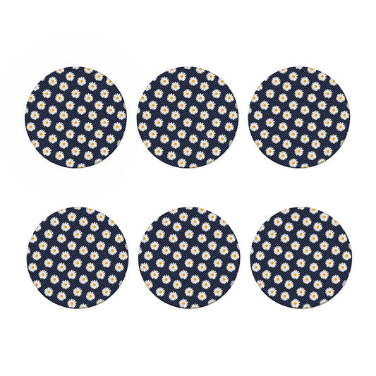 Polka Dot Daisy Floral Pattern Print Coaster Set