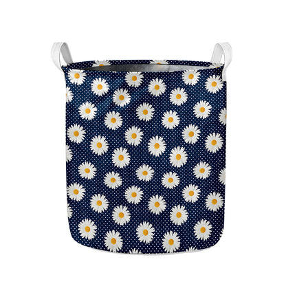 Polka Dot Daisy Floral Pattern Print Collapsible Laundry Basket