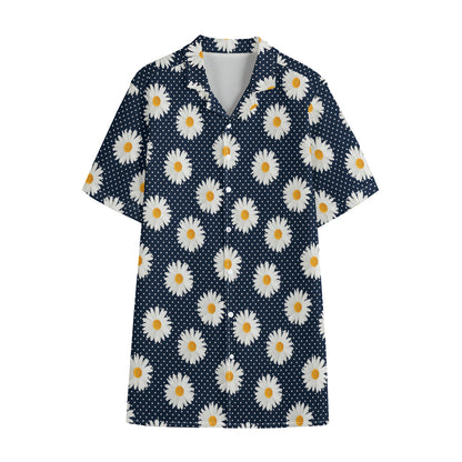 Polka Dot Daisy Floral Pattern Print Cotton Hawaiian Shirt