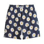 Polka Dot Daisy Floral Pattern Print Cotton Shorts