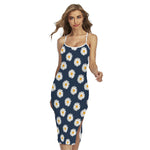 Polka Dot Daisy Floral Pattern Print Cross Back Cami Dress