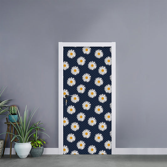 Polka Dot Daisy Floral Pattern Print Door Sticker