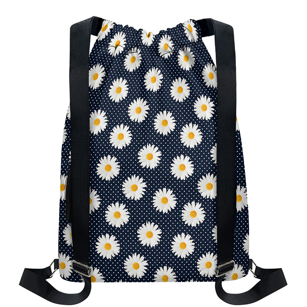 Polka Dot Daisy Floral Pattern Print Drawstring Backpack
