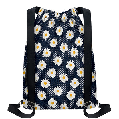 Polka Dot Daisy Floral Pattern Print Drawstring Backpack