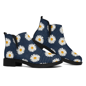 Polka Dot Daisy Floral Pattern Print Flat Ankle Boots