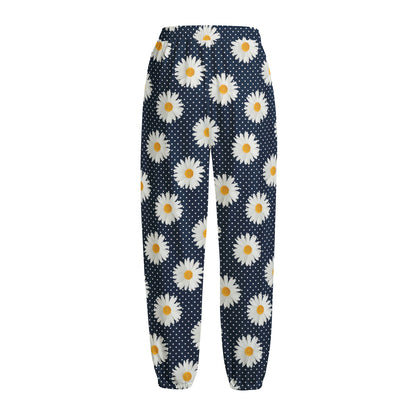 Polka Dot Daisy Floral Pattern Print Fleece Lined Knit Pants