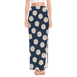 Polka Dot Daisy Floral Pattern Print High Slit Maxi Skirt