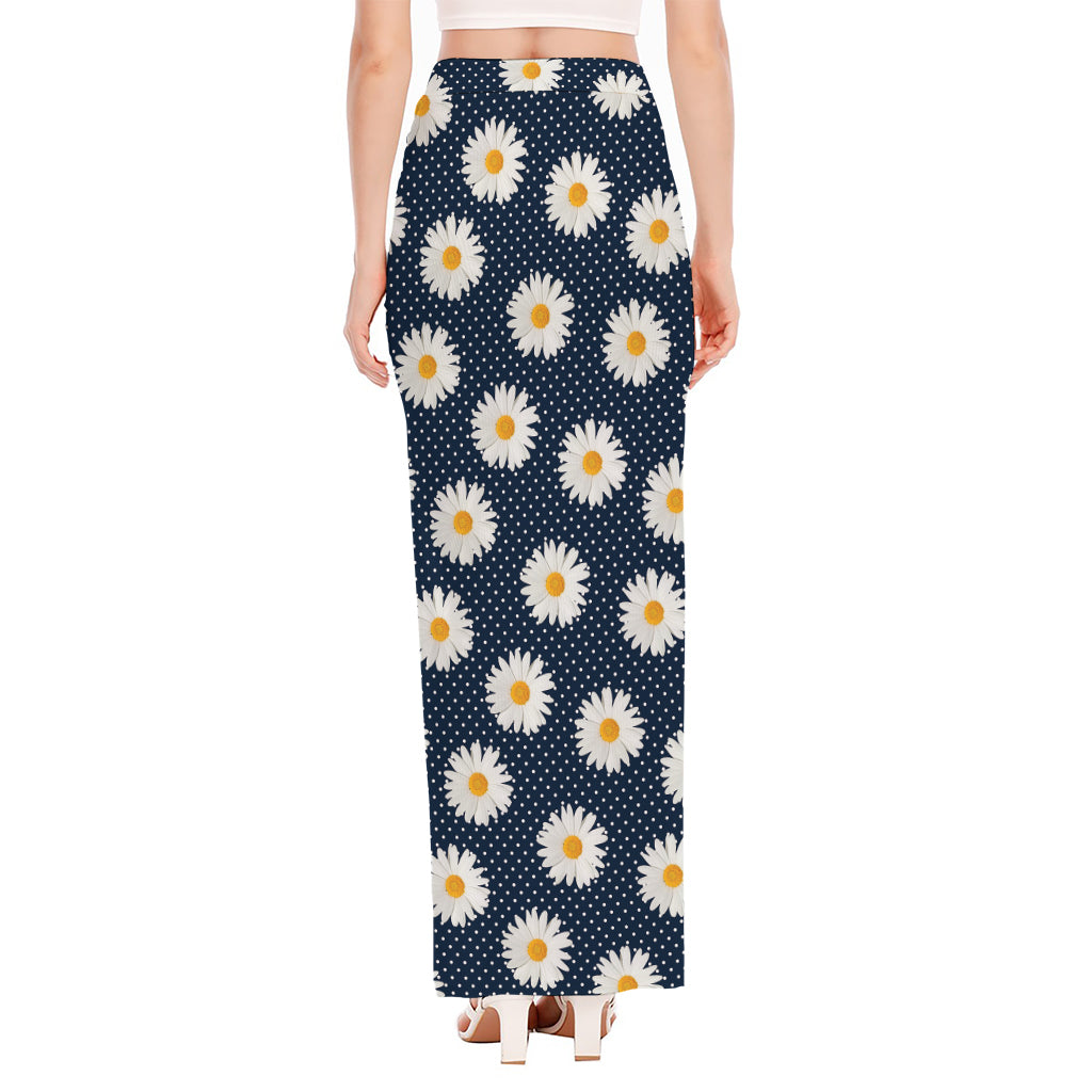 Polka Dot Daisy Floral Pattern Print High Slit Maxi Skirt