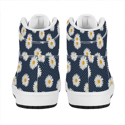 Polka Dot Daisy Floral Pattern Print High Top Leather Sneakers