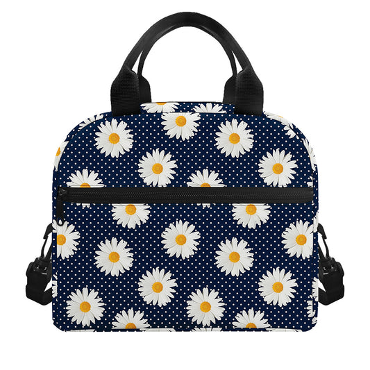 Polka Dot Daisy Floral Pattern Print Insulated Lunch Bag
