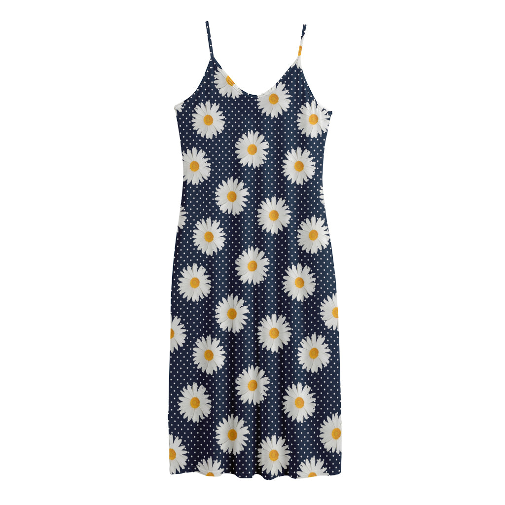 Polka Dot Daisy Floral Pattern Print Jersey Midi Cami Dress