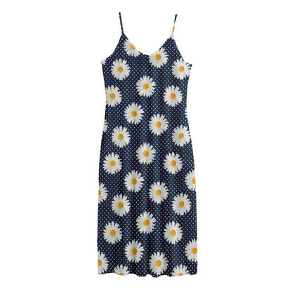 Polka Dot Daisy Floral Pattern Print Jersey Midi Cami Dress