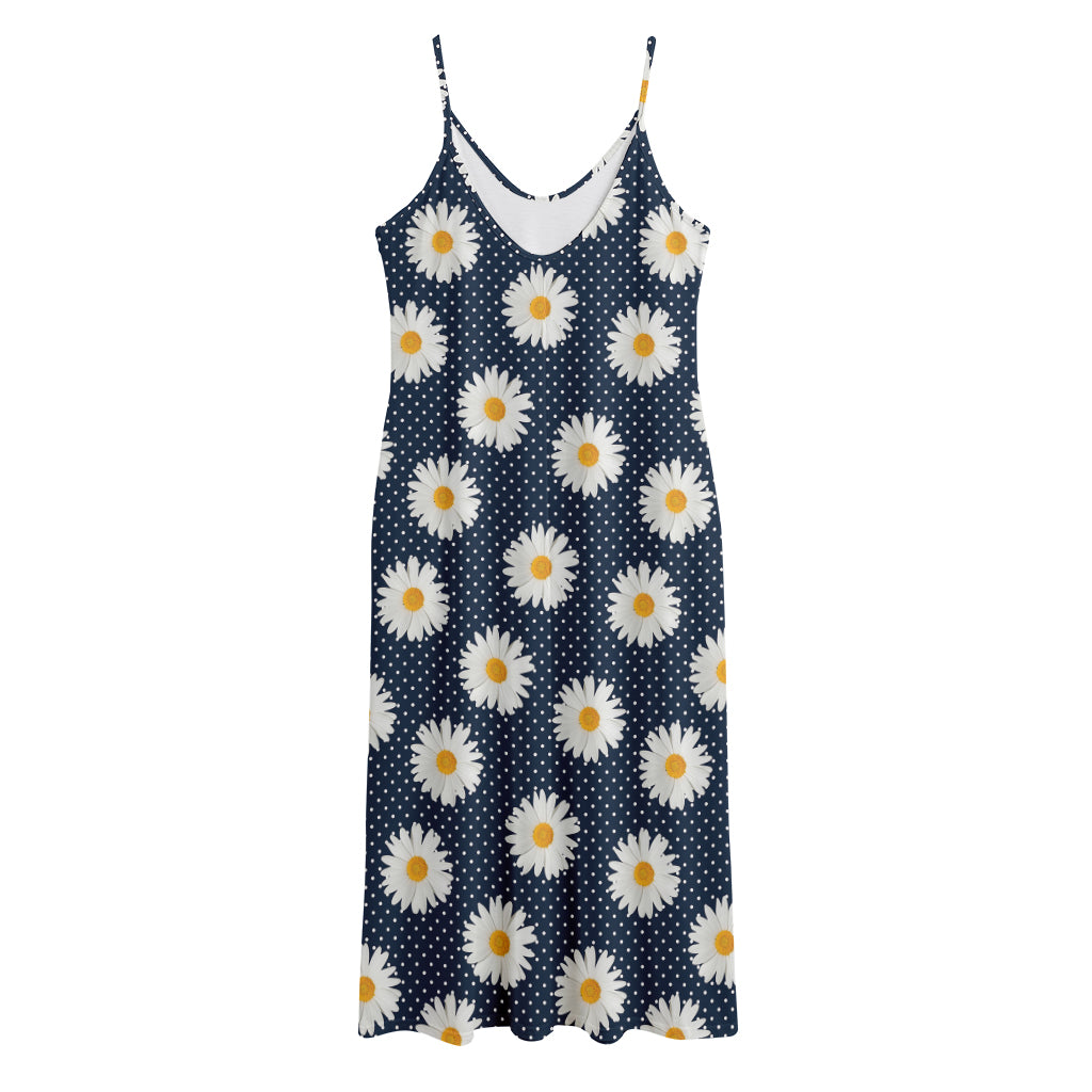 Polka Dot Daisy Floral Pattern Print Jersey Midi Cami Dress