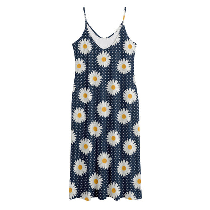 Polka Dot Daisy Floral Pattern Print Jersey Midi Cami Dress