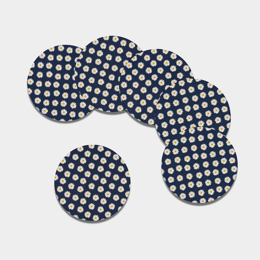 Polka Dot Daisy Floral Pattern Print Leather Coaster Set
