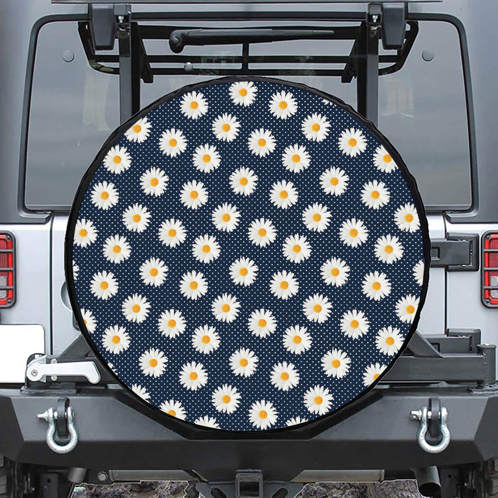 Polka Dot Daisy Floral Pattern Print Leather Spare Tire Cover