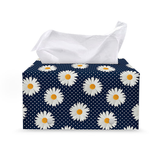 Polka Dot Daisy Floral Pattern Print Leather Tissue Box Cover