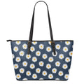 Polka Dot Daisy Floral Pattern Print Leather Tote Bag With Zipper