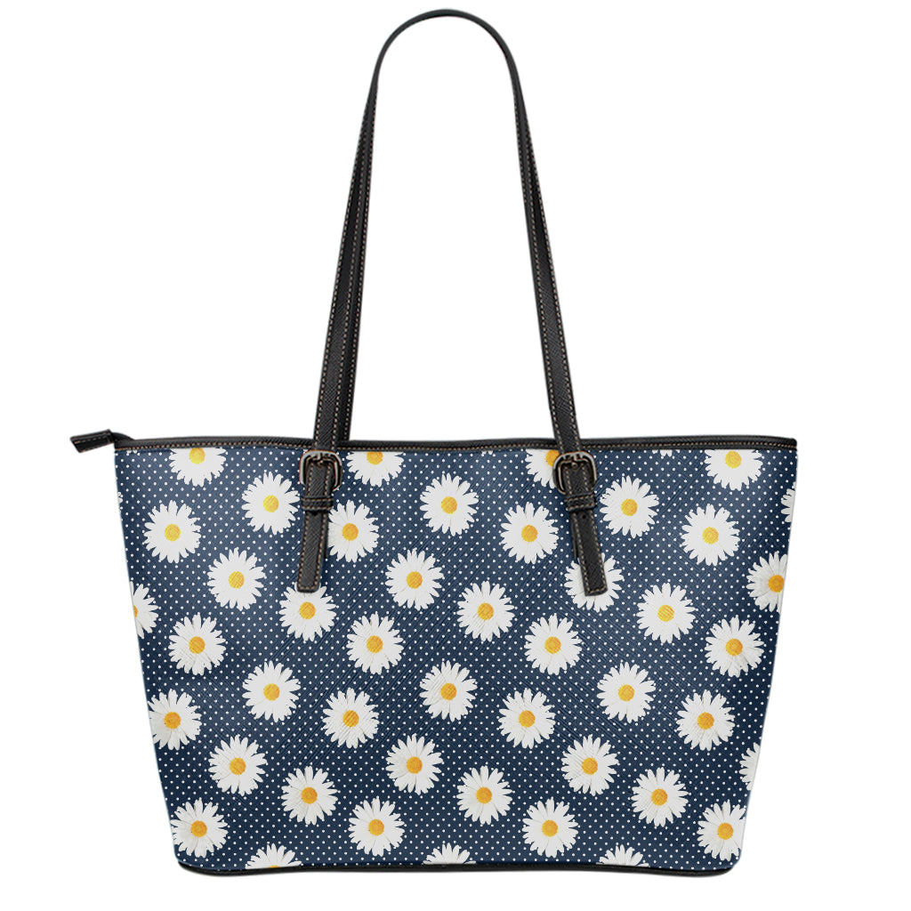 Polka Dot Daisy Floral Pattern Print Leather Tote Bag